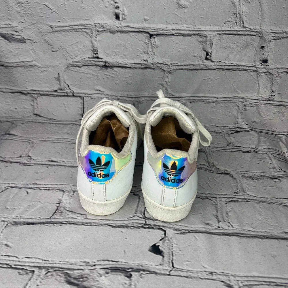 adidas Originals Superstar Sneakers with Iridescent and White Kids Size 4
